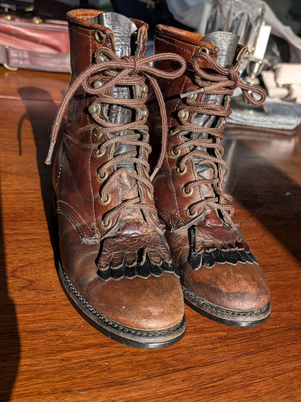 Kid's Brown Leather Lace-Up Packer Boots